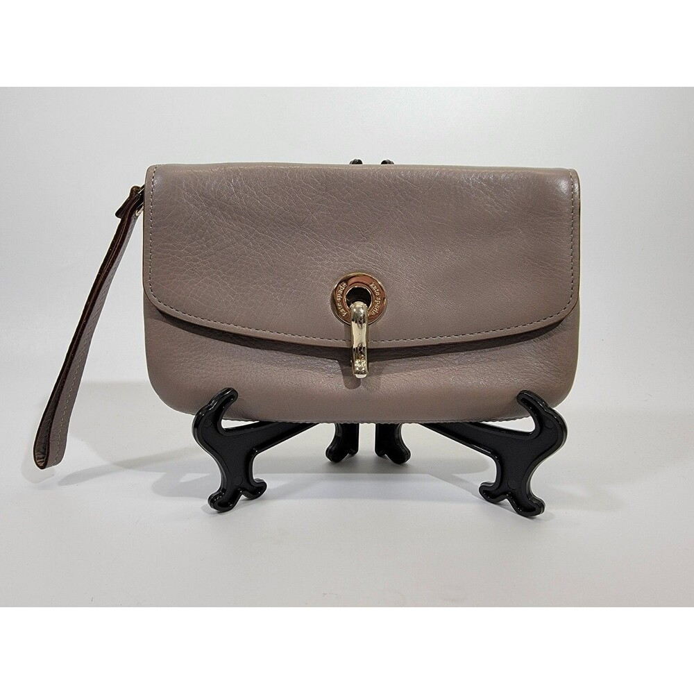 Kate Spade Kent Flap Chrissy Wristlet Taupe Leather‎ Clutch Small Purse Handbag